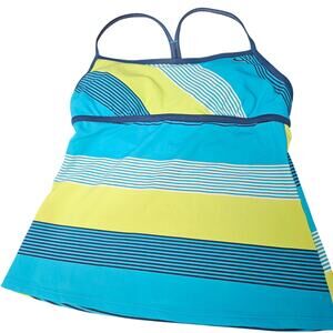 Nike Teal Lime Striped Padded Swim Tankini Top Size 6 Beach Athletic